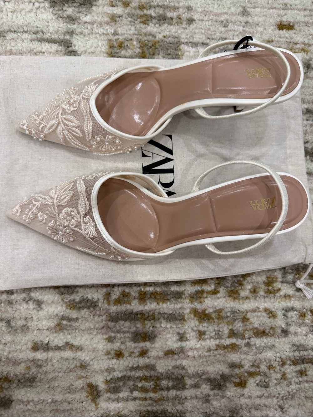 Zara Embroidered Pointed Slingback Heels